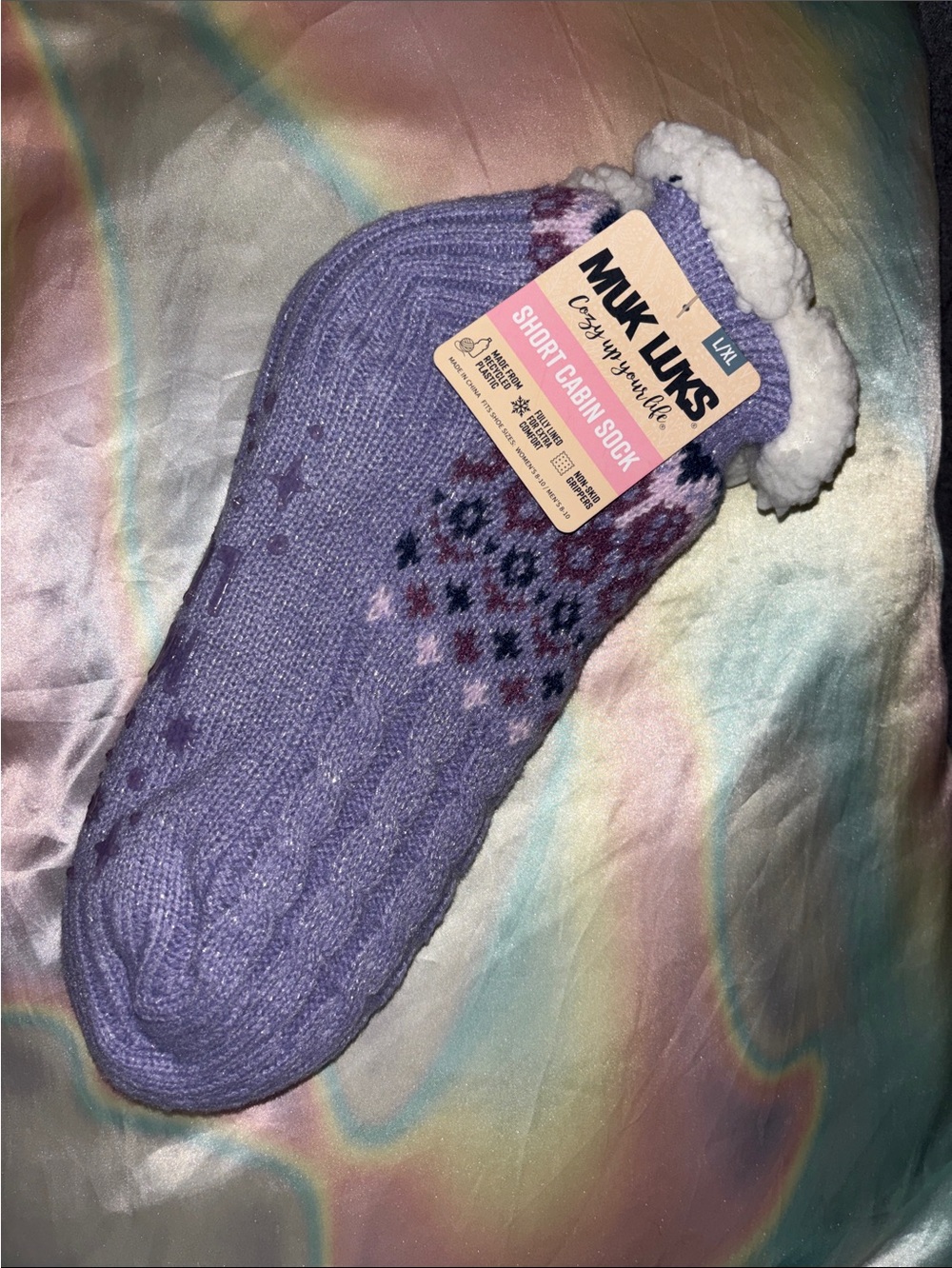 Muk Luks Lavender Sherpa-Lined Short Cabin Sock